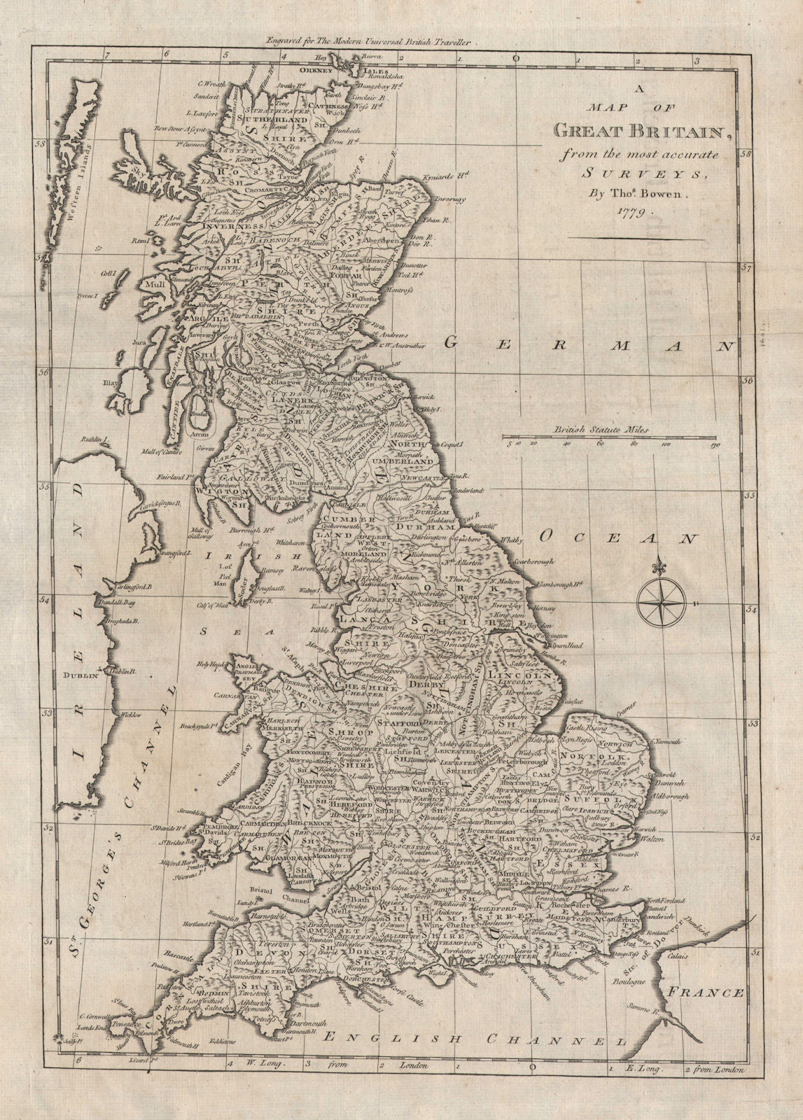 A map of Great Britain from the most accurate surveys, by Thomas BOWEN 1779